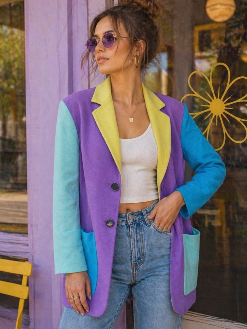 VTG Laurel by Escada Cashmere and Wool Colorblock Pastel Oversized Blazer